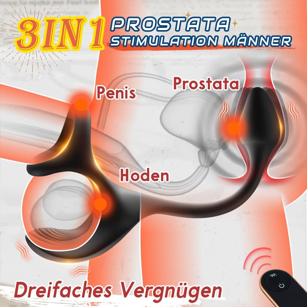 Anale plug bolvormige vibratiestimulator met cockringen 