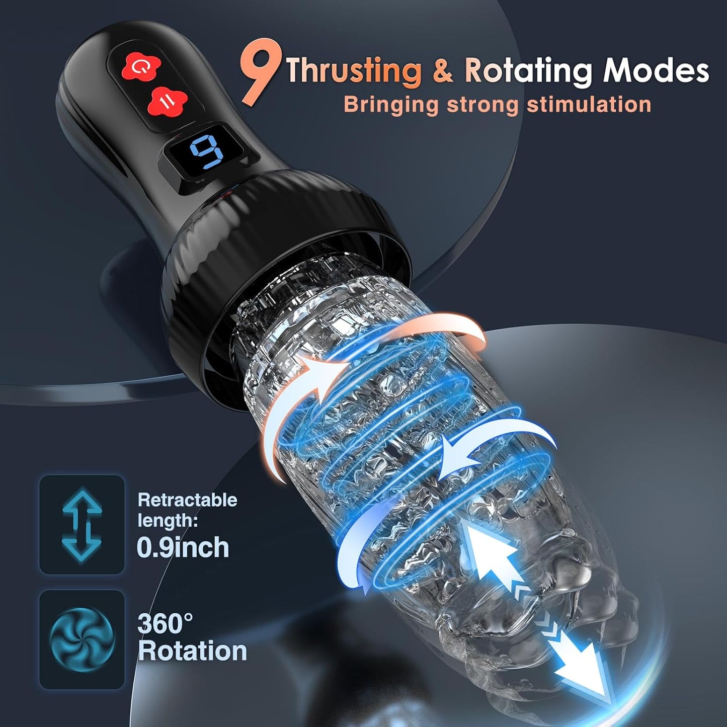 2 IN 1 LCD-Display Automatische Masturbatoren Stroker mit 9 Stoß und Rotationsmodi