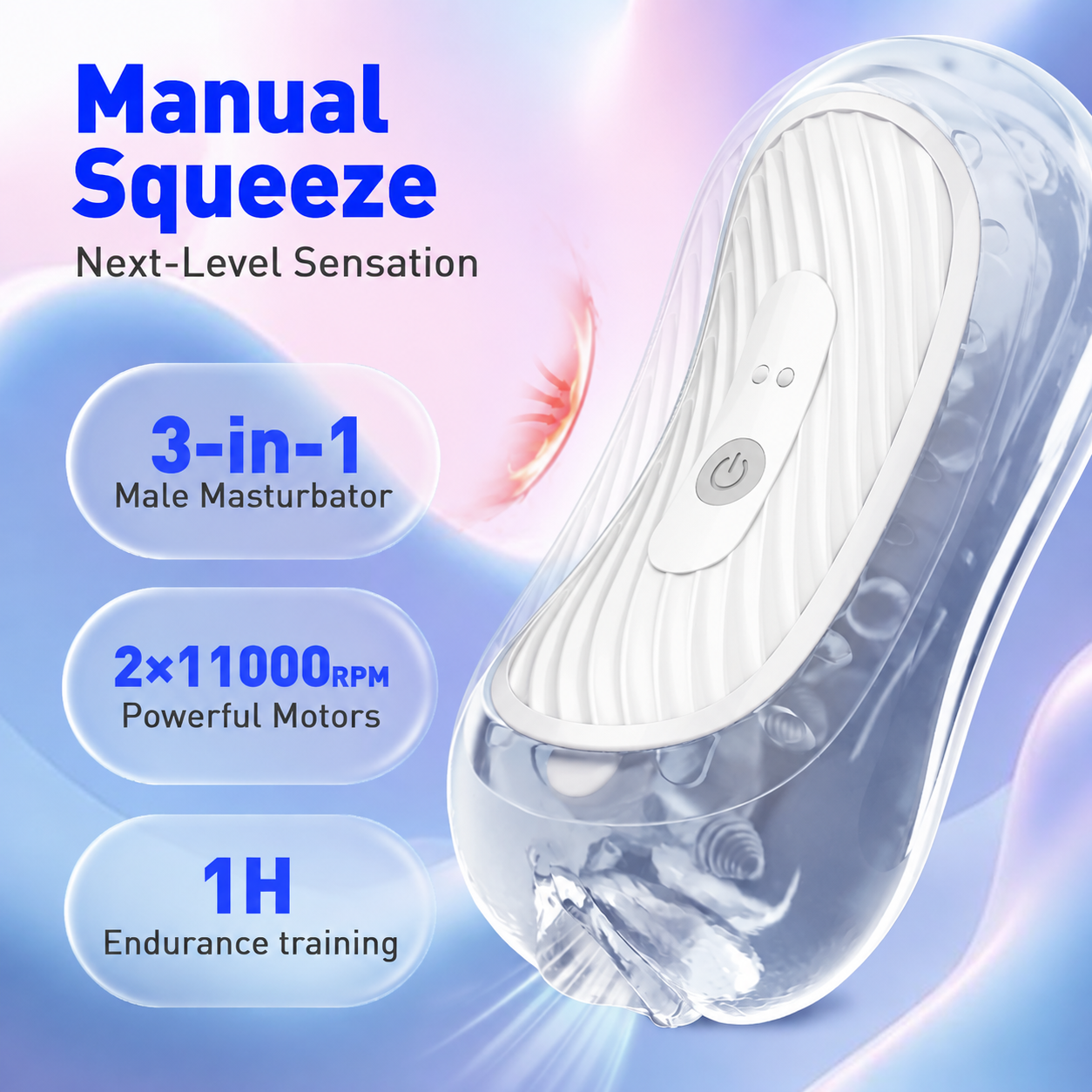 Quetschbarer Taschenpussy Stroker Blowjob Masturbator mit 8 Vibrationsmodi & Dualmotoren