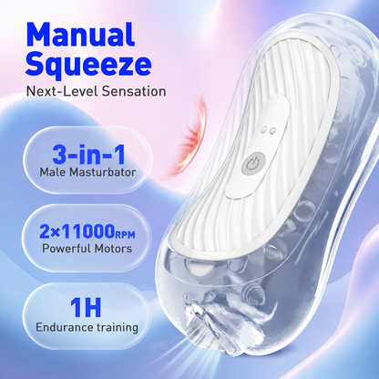 Quetschbarer Taschenpussy Stroker Blowjob Masturbator mit 8 Vibrationsmodi & Dualmotoren
