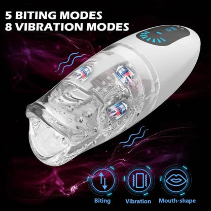 Automatische Masturbatoren Penistrainer Blowjob mit 8 Vibrationsmodi und 5 Bitting