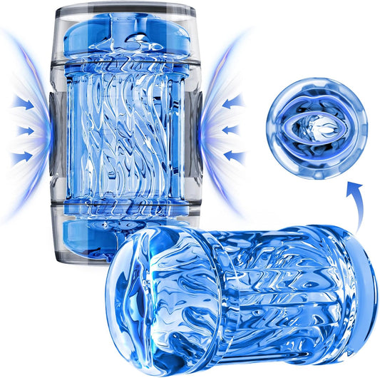 Open-Ended Quetschbarer Masturbator Penistrainer Stroker Blowjob mit Spiralstruktur