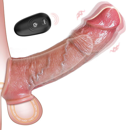 Realistische Penishülle Penis Extender mit 10 Vibrationsmodi