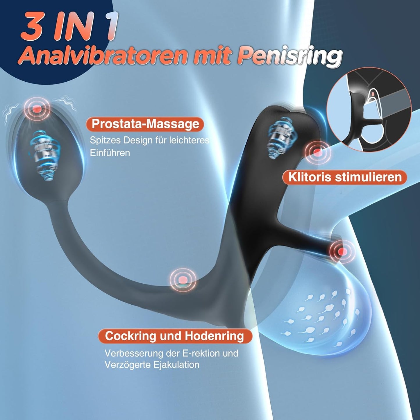 Penis-Vibrator Prostata-Massagegerät Vibrationsring mit 9 Schwingungsmoden