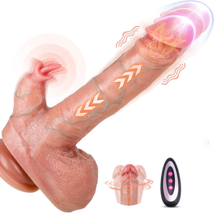 4-in-1 realistische dildo met 10 vibratiemodi en 7 stuwkrachtmodi en 7 rotatiemodi 