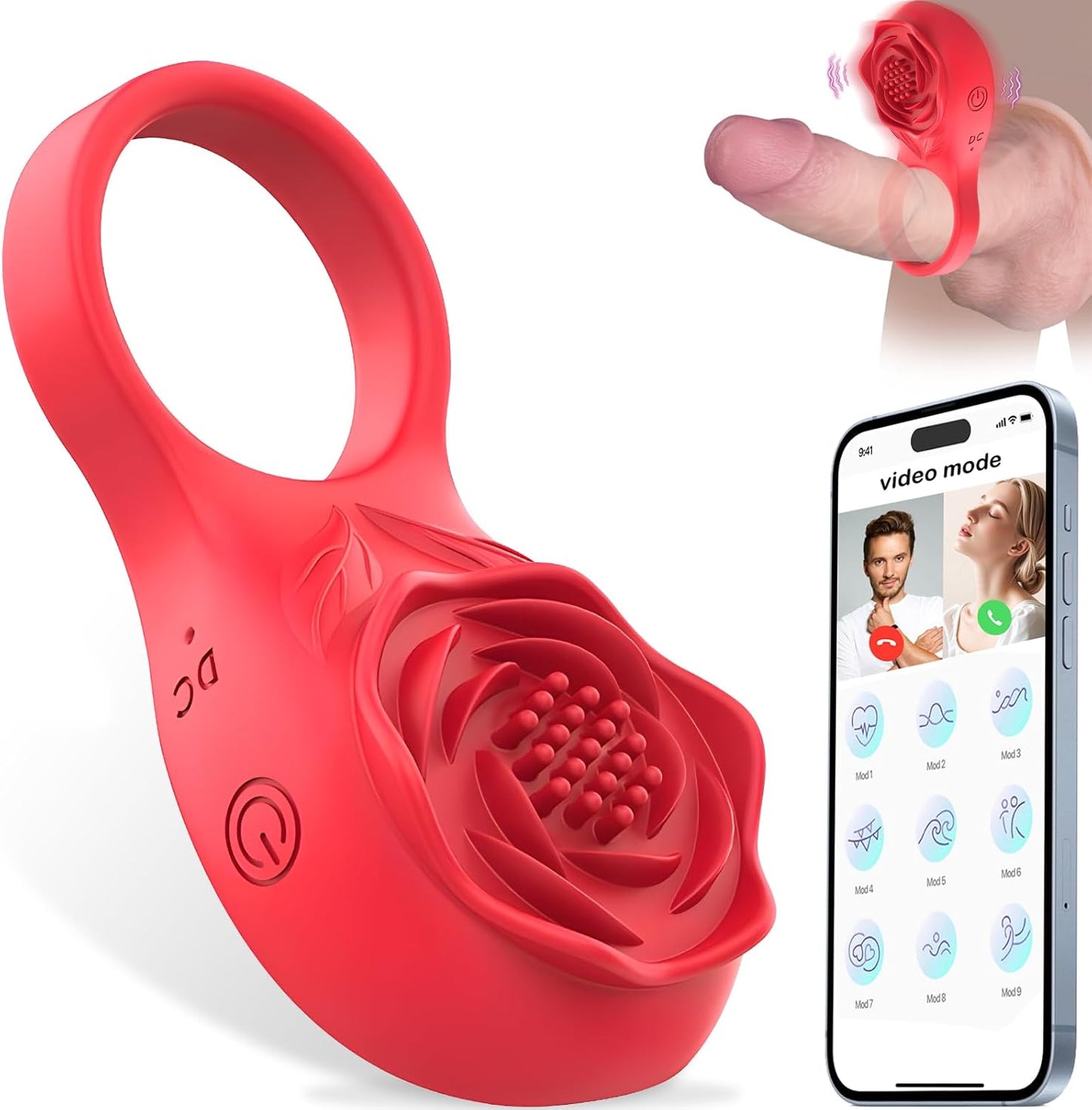Rose Vibrator Klitorisstimulator Penisring Hodenmassagegerät mit 9 Vibrationsmodi
