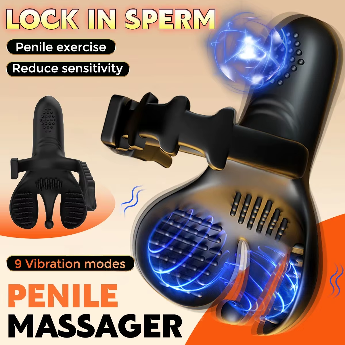Einstellbarer Penetrations Penisvibrator Massagegerät Stimulator mit 9 Vibrationsmodi