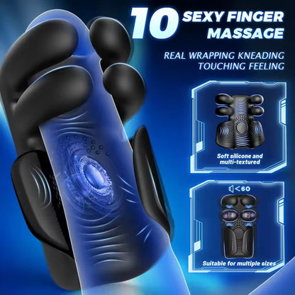 Elektrische Penistrainer Eichelvibrator mit 10 Finger Massage & Klopfen & Vibrieren