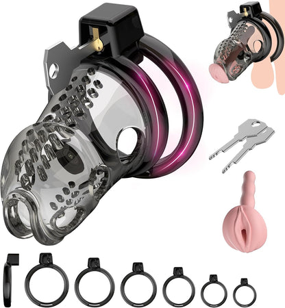 Chastity Cage Peniskafig Keuschheitskafig Harnröhrendilatator mit 6 Penisringen