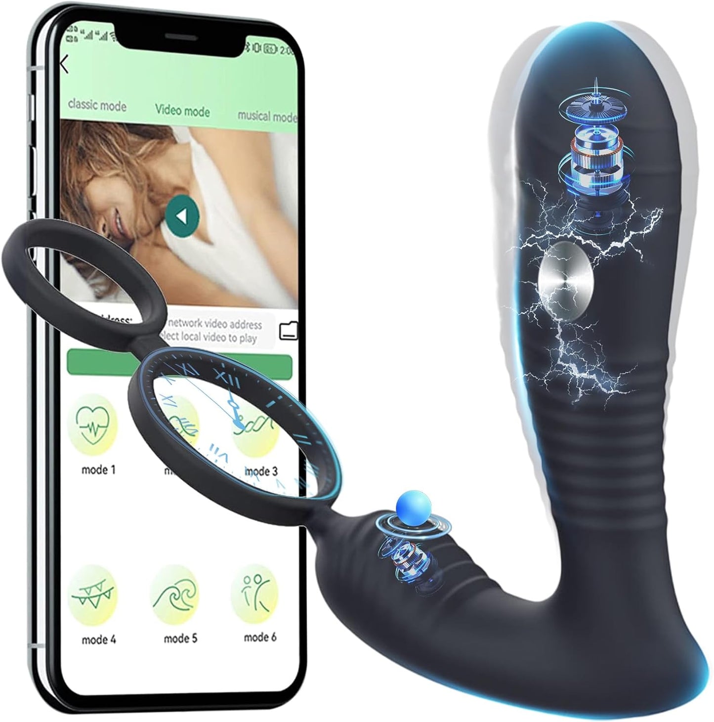 Elektroschock Prostata Vibrator Penisring mit 8 Elektroschock & 8 Vibrationsmodi