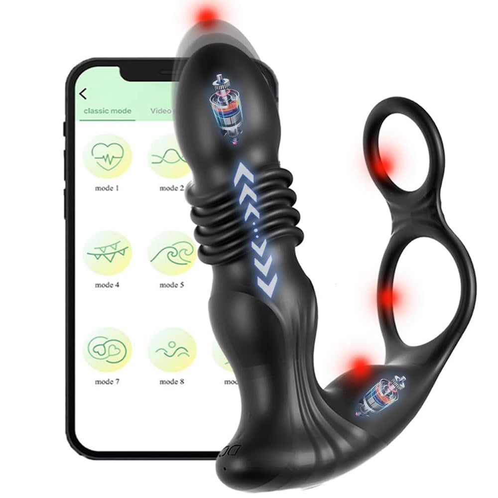 APP Analvibratoren Penisring Prostata Stimulation Anal Vibrator mit 9 Teleskop Vibrationsmodi