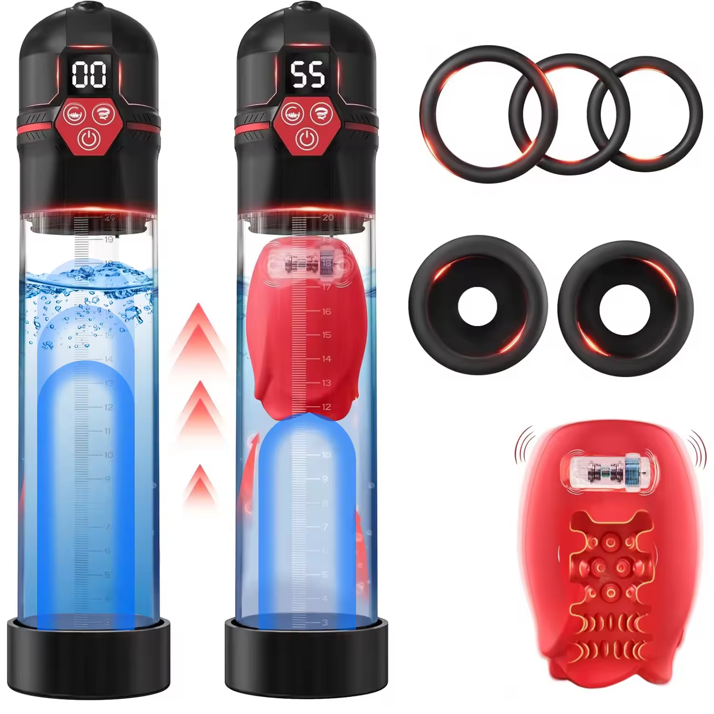 LCD-Display Penispumpe Penisverlängerer Masturbator mit 4 Druckstufen und 9 Saugfunktionen