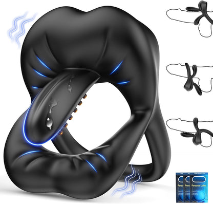 360° Verstellbarem Penisring Vibrator Tongue Klitorisstimulator mit 9 Kraftvolle Modi