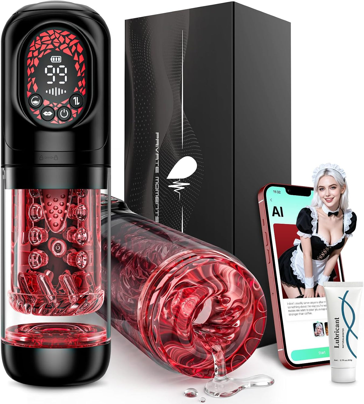 Intelligente APP‑Steuerung Masturbieren Penispumpe Stroker Blowjob mit 9 Saugen & 9 Stoßmodi
