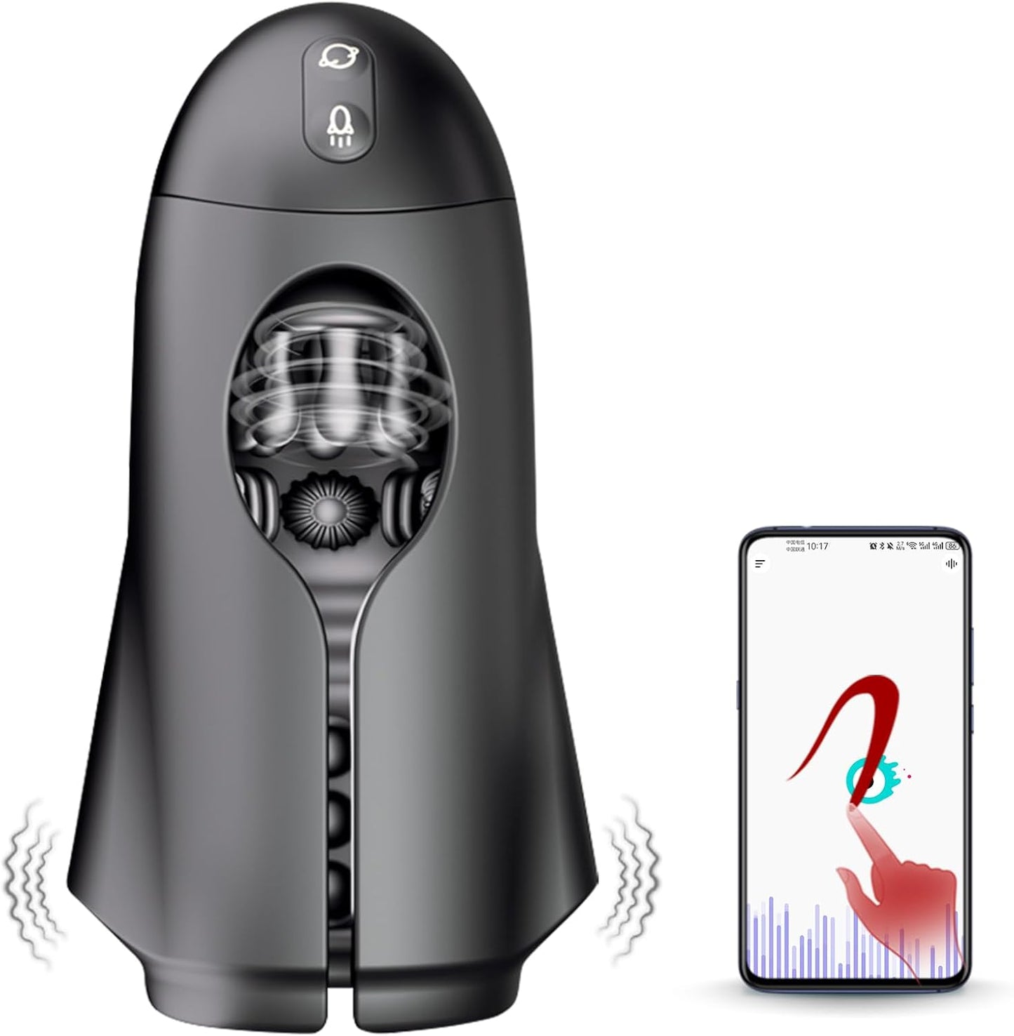 App-gesteuerter Penis Trainer Blowjob Eichelstimulator mit 9 Rotations und Vibrationsmodi