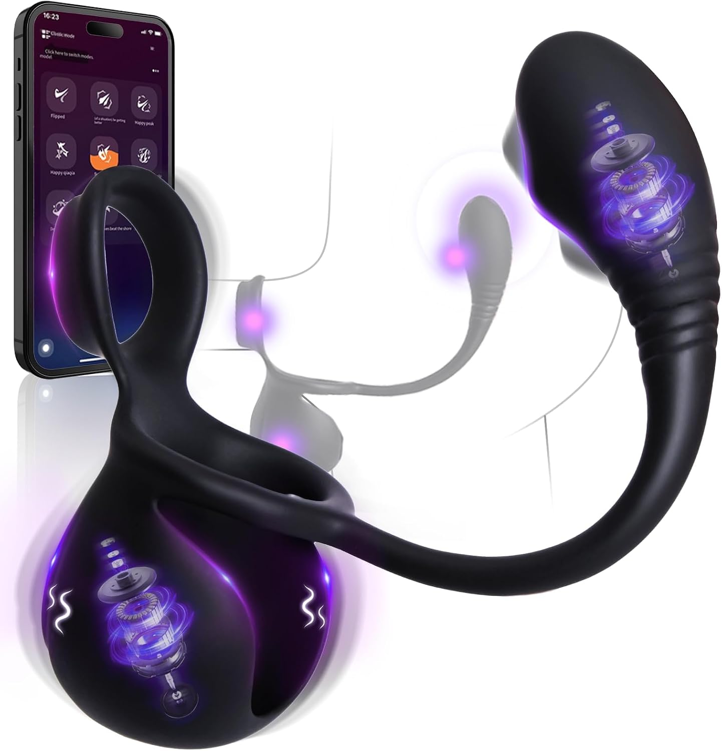 Tragbarer Hodensack Rollender Penis Trainer Stimulator Cock Ring mit 9 Vibrationsmodi