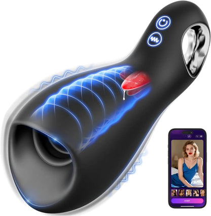 3 IN1 Penis Vibrator Electric Masturbating with 5 Tongue Licking Modes Hollow Ring &amp; 10 Vibration Modes 