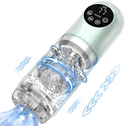 6 IN 1 Automatischer Masturbator Penispumpe mit 7 Saug & Stoß & Dreh & Leckfunktionen