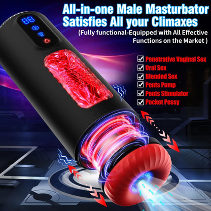 4 in 1 LCD Display Masturbratoren mit 9 Saugmodus & Teleskopfunktion & Vibrationsmodi