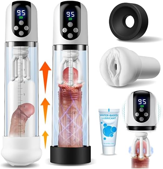 3 IN 1 Penisvergrößerer Penispumpe Masturbator Eicheltrainer mit 5 Saug & 9 Vibrationsmodi