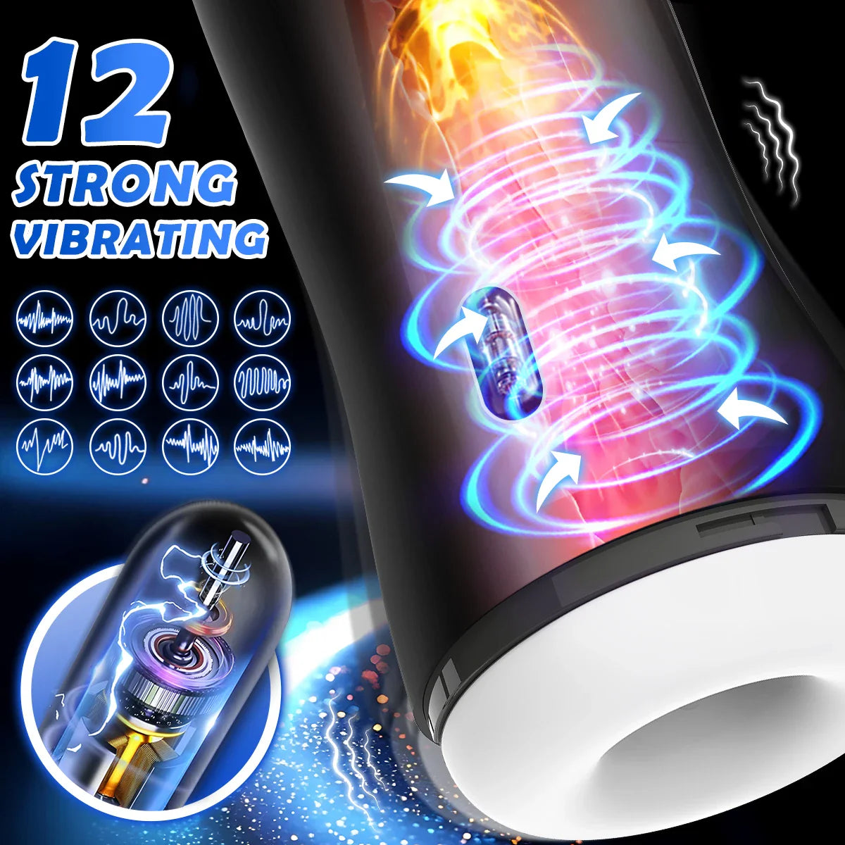 Automatischer Masturbator Penistrainer Stroker mit 12 Vibrations und 4 Saugmodi