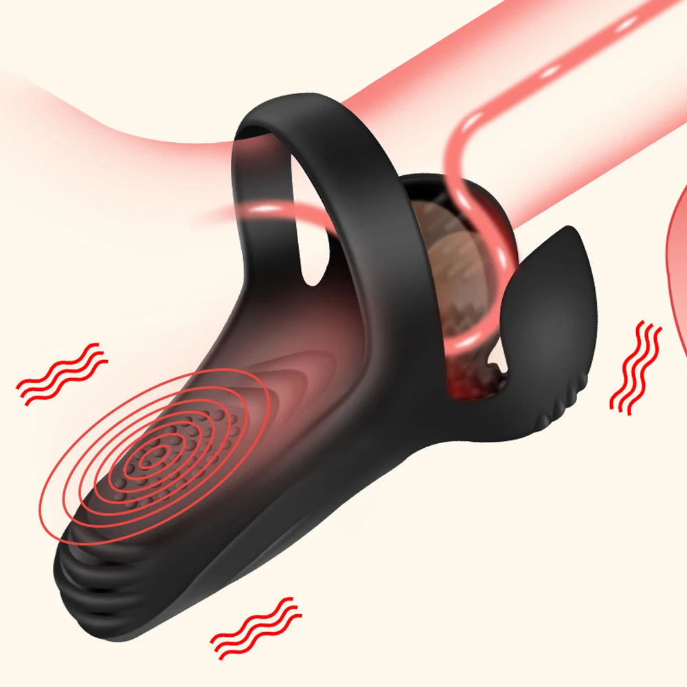 Doppel-Hodensack Penistrainer Vibrator Cock Ring mit 10 Vibrationsmodi
