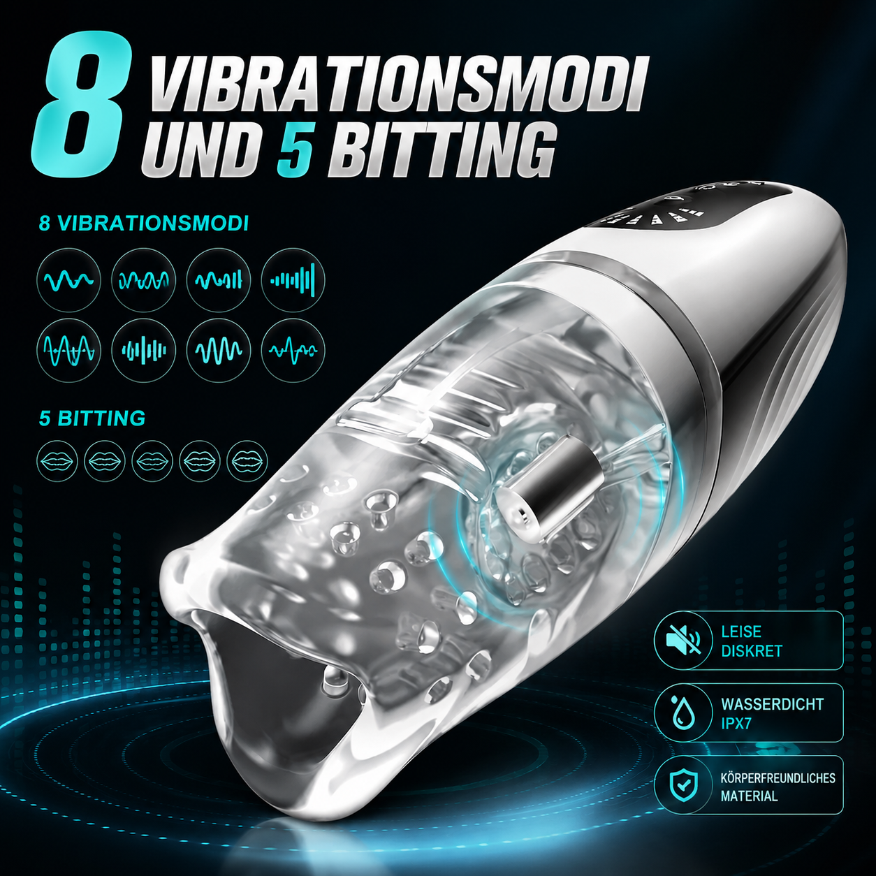 Automatische Masturbatoren Penistrainer Blowjob mit 8 Vibrationsmodi und 5 Bitting