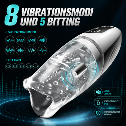 Automatische Masturbatoren Penistrainer Blowjob mit 8 Vibrationsmodi und 5 Bitting