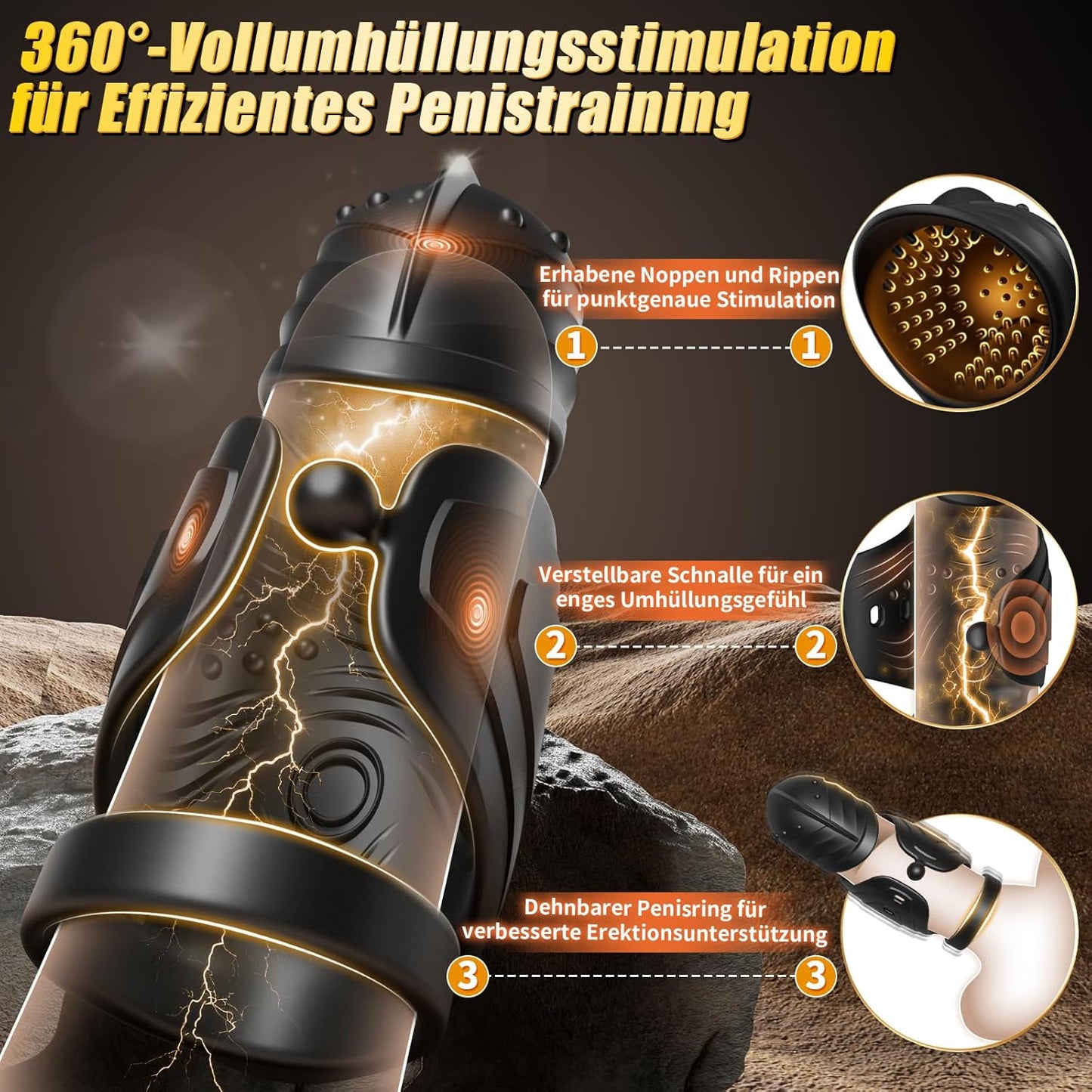 360° Umwickelter Penistrainer Vibrator Cockring mit 10 Schwing und 10 Vibrationsmodi