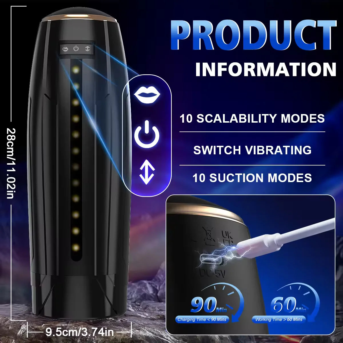 3 IN Automatischer Masturbator Penis Stroker mit 10 Vibrations & Saug & Stoßmodi