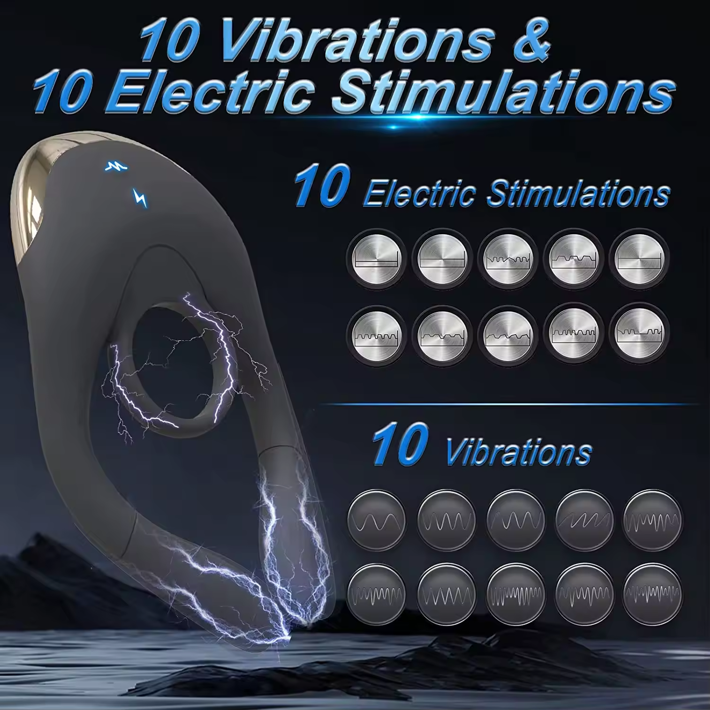 E-Stim Penistrainer Vibrator Cockring Masturbator mit 10 Vibrationsmodi & Elektroschocks