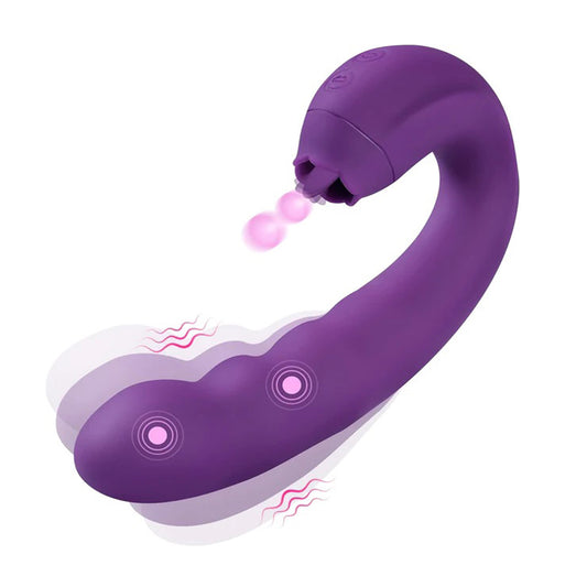 3 in 1 clitoris G-spot vibrator with 10 thrust function, 10 rotation, 3 tongue licking 