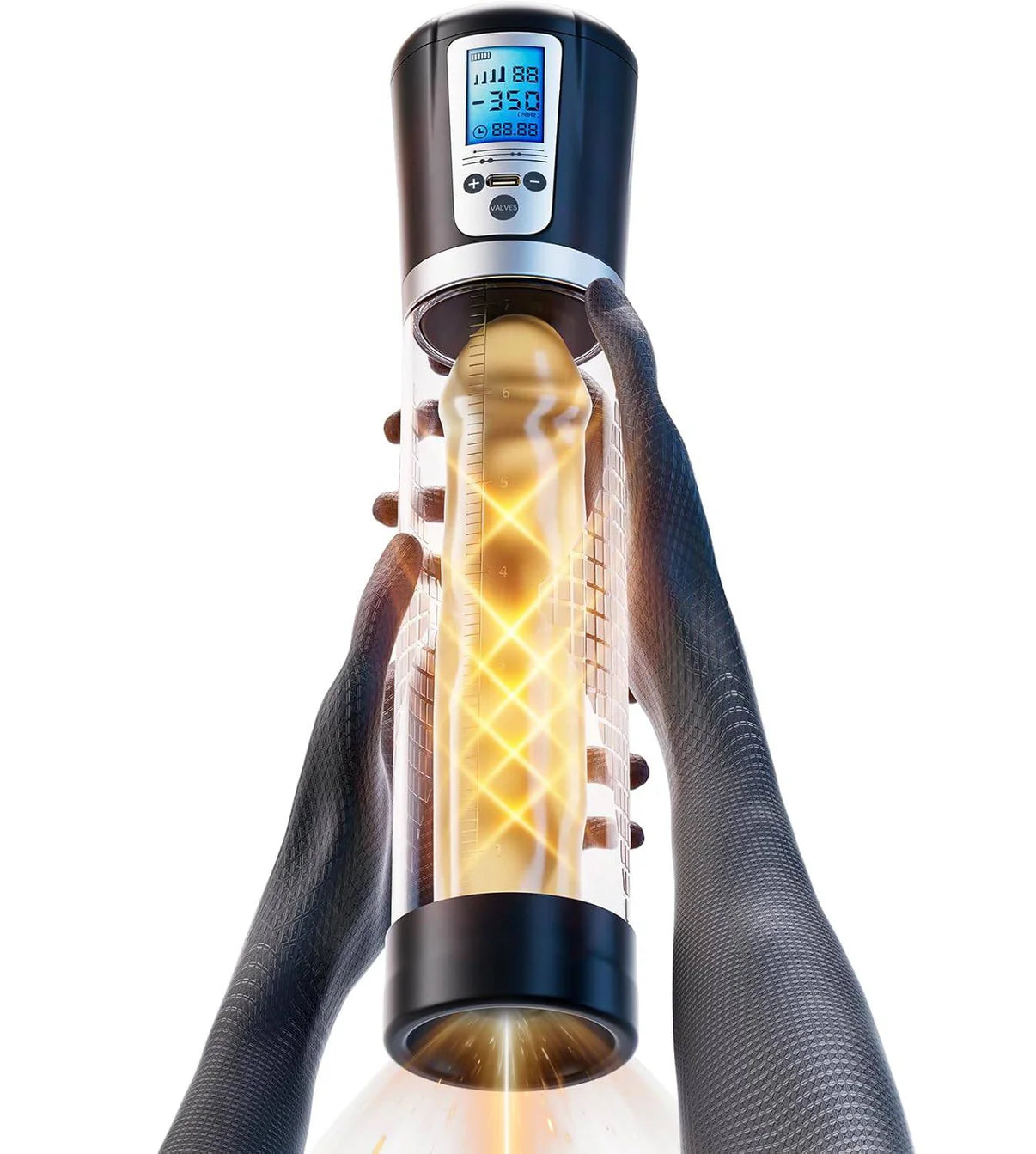 LED-Digitalanzeige Elektrische Penis Vakuumpumpe Masturbator mit 4 Saugintensitäten