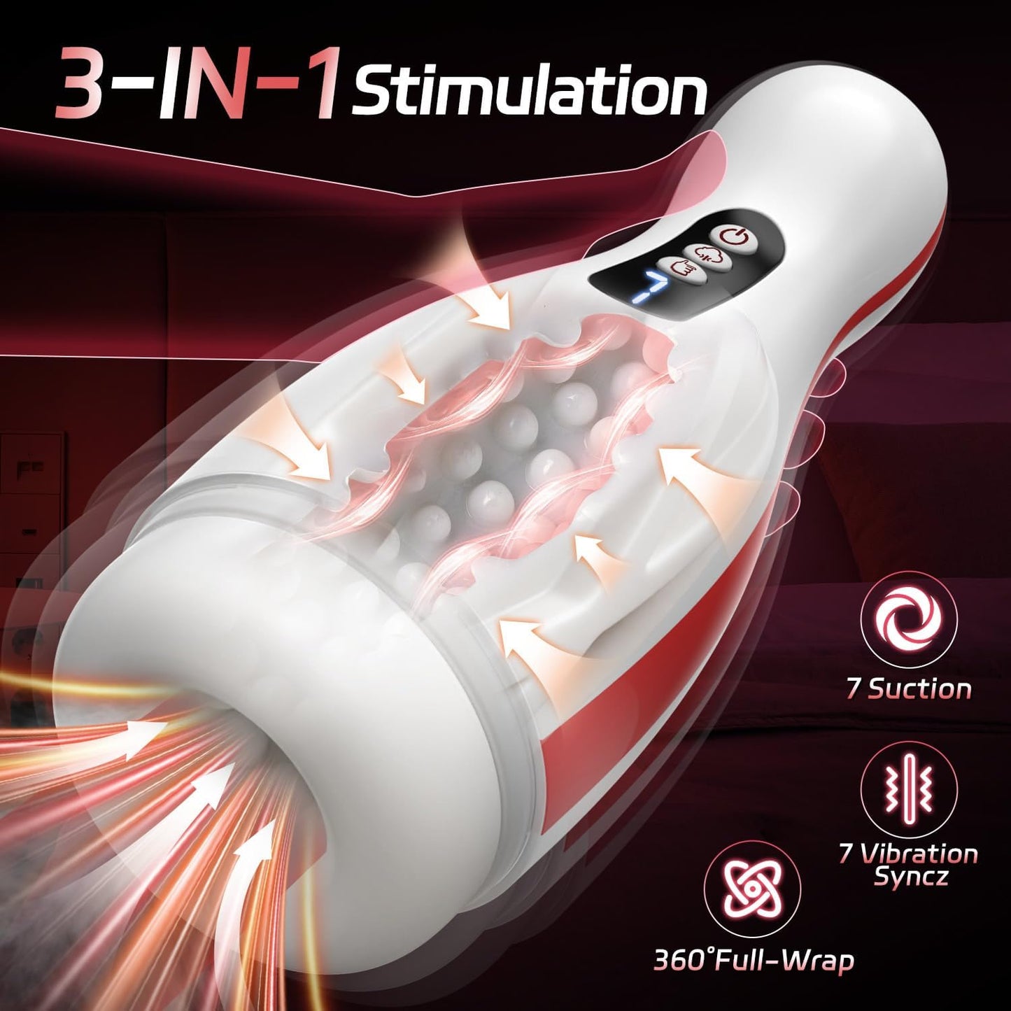 Automatischer Masturbator Penispumpe Stroker mit 3 Saug & 7 Stoß & Rotations & Vibrations