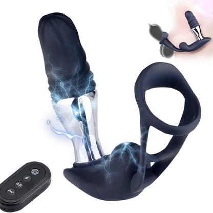 E-stim Penisring Analvibratoren mit 10 Vibration & Teleskopisch & 6 Elektroshockmodi