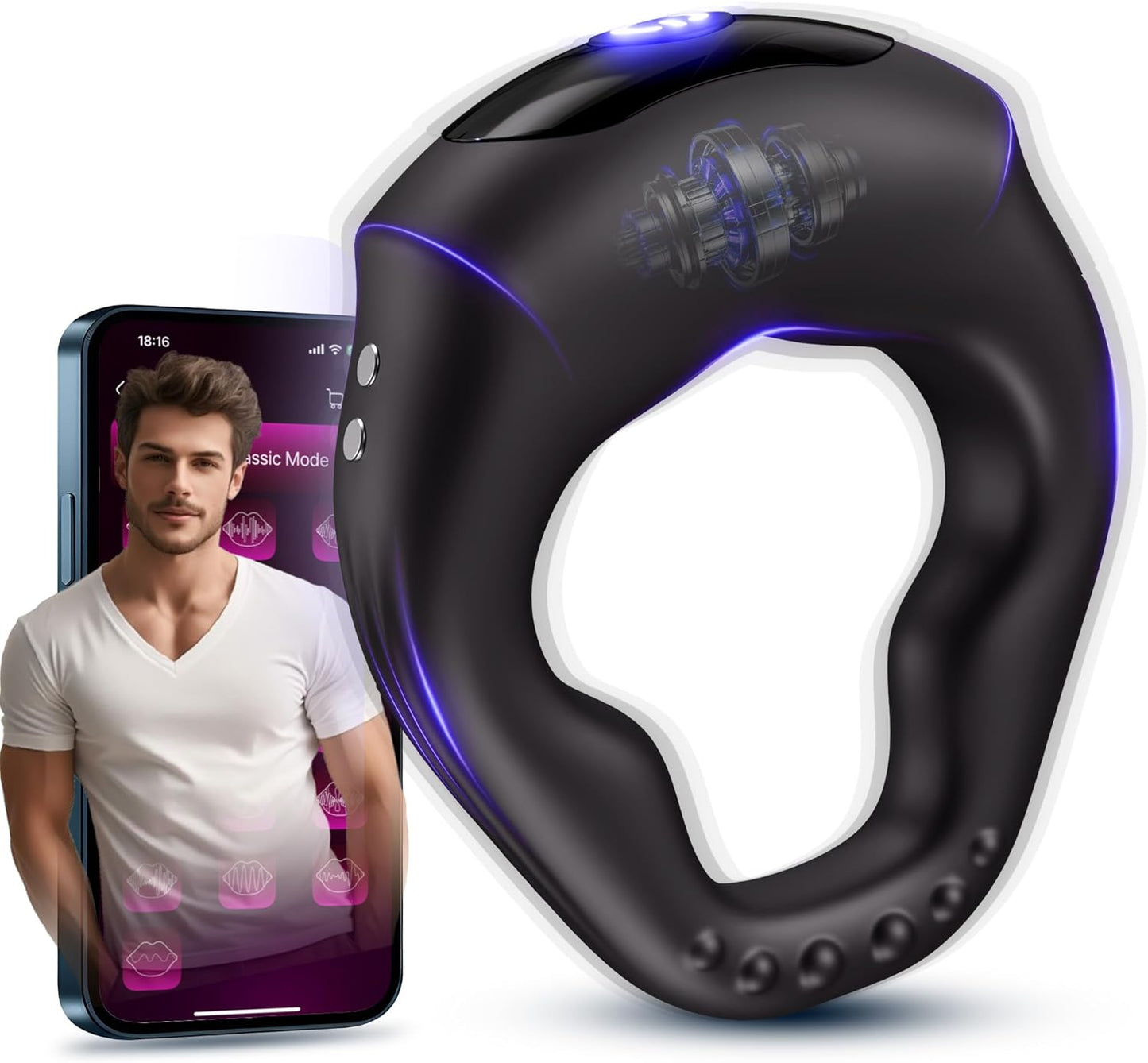 Smart APP Steuerung Wrap-Around Cock Ring Penis Trainer Vibrator mit 10 Vibrationsmodi