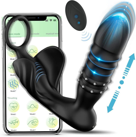 Intelligente App-Steuerung Analvibratoren Prostata Vibrator mit 9 Teleskopmodi 9 Vibrationsmodi