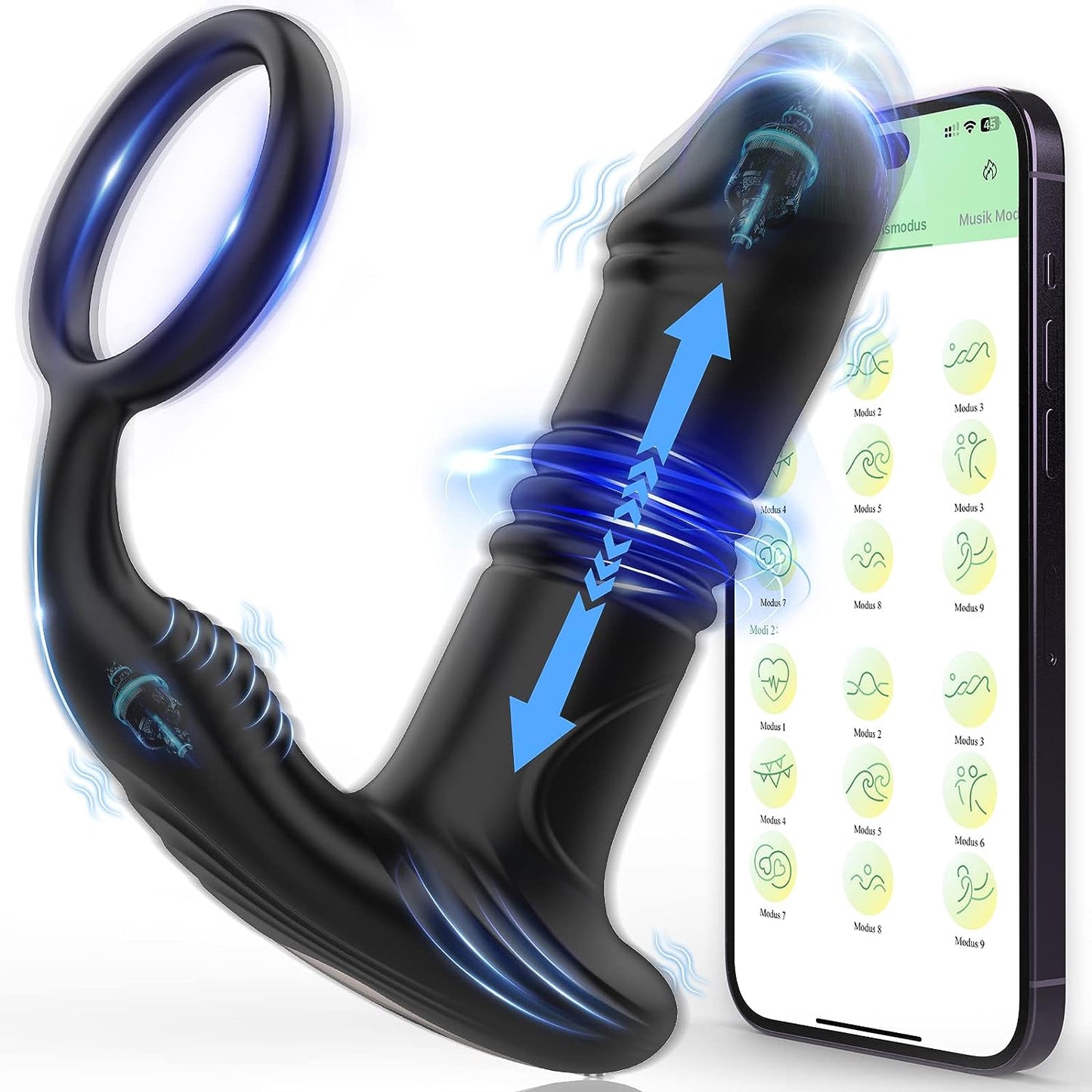 6 Teleskopmodi 9 Vibrationsmodi App Analvibratoren groß mit stoßfunktion Prostata Vibrator