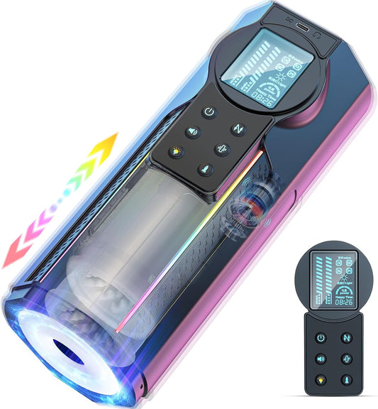 LCD-display 6-in-1 automatische masturbator met 10 stuwkracht- en 10 vibratiemodi 