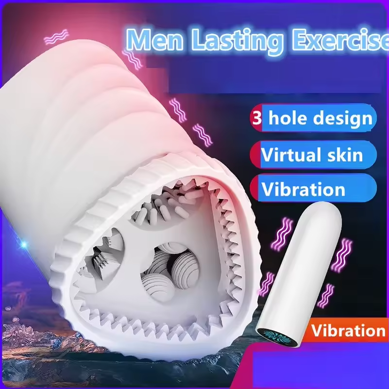 3 Pussy Passagen Realistischer Penis Eichel Stimulator Masturbator mit  10 Vibrationmodi
