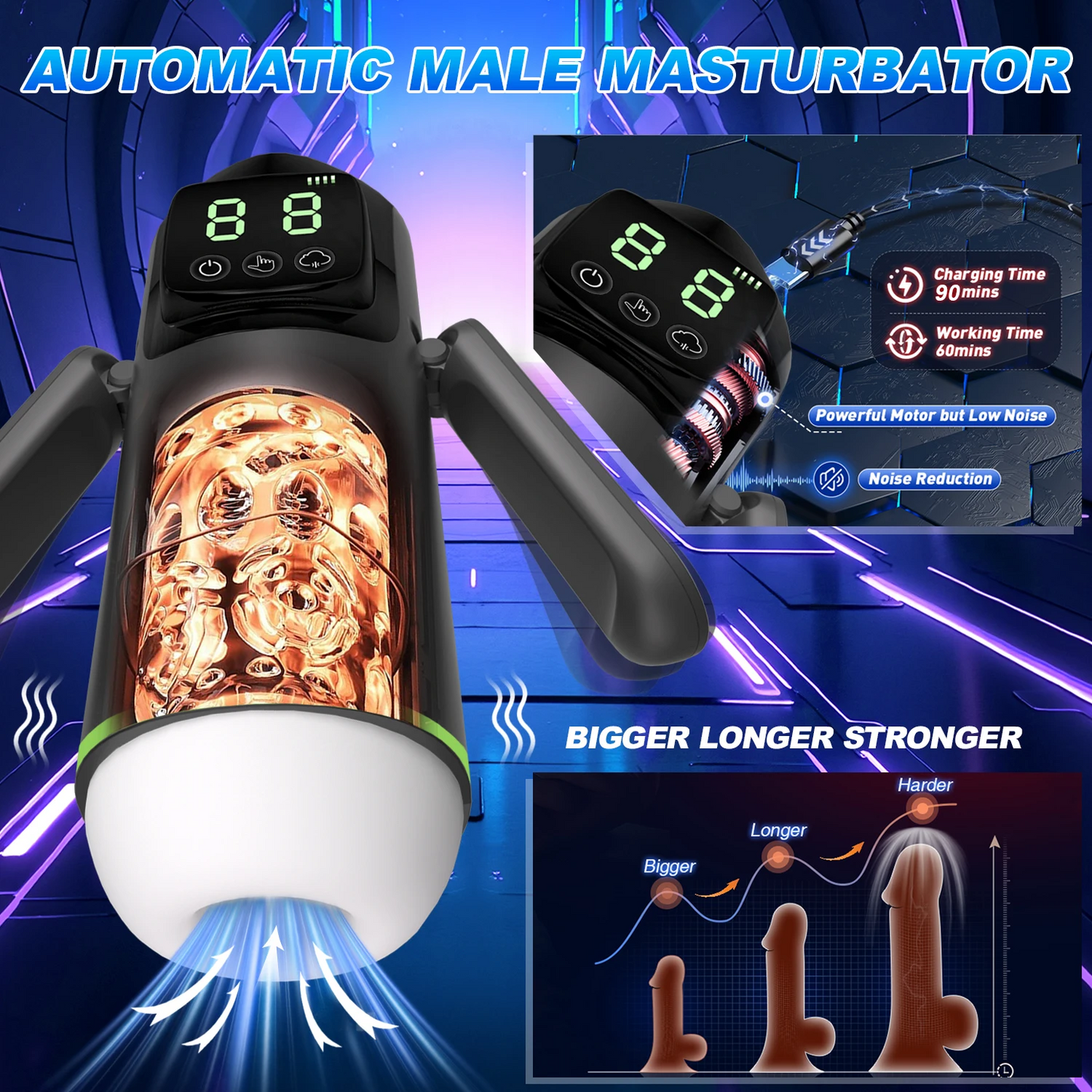 8 IN 1 Automatischer Masturbator Stroker Blowjob mit 7 Vibrationsmodi und Saugmodi