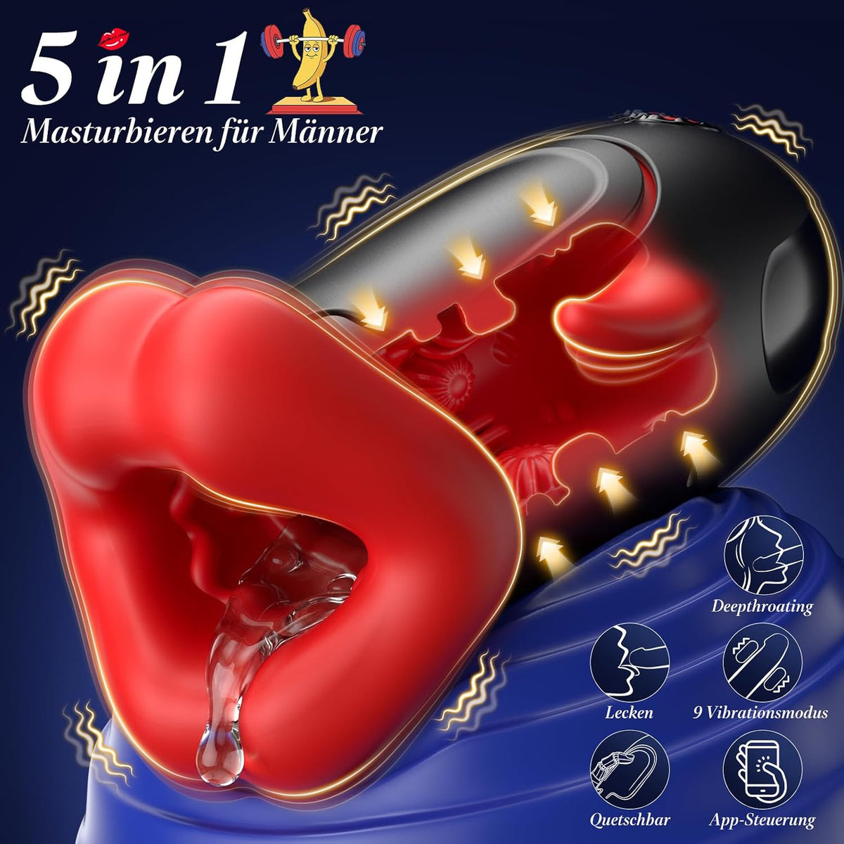 Elektrischer Masturbator Oralsex Stroker Blowjob Taschenmuschi mit 9 Vibrationsmodi