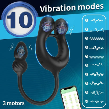 Penisring Butt Plug Penis Massagegerät Trainer mit 10 Vibrationsmodi + 10 Teleskopmodi