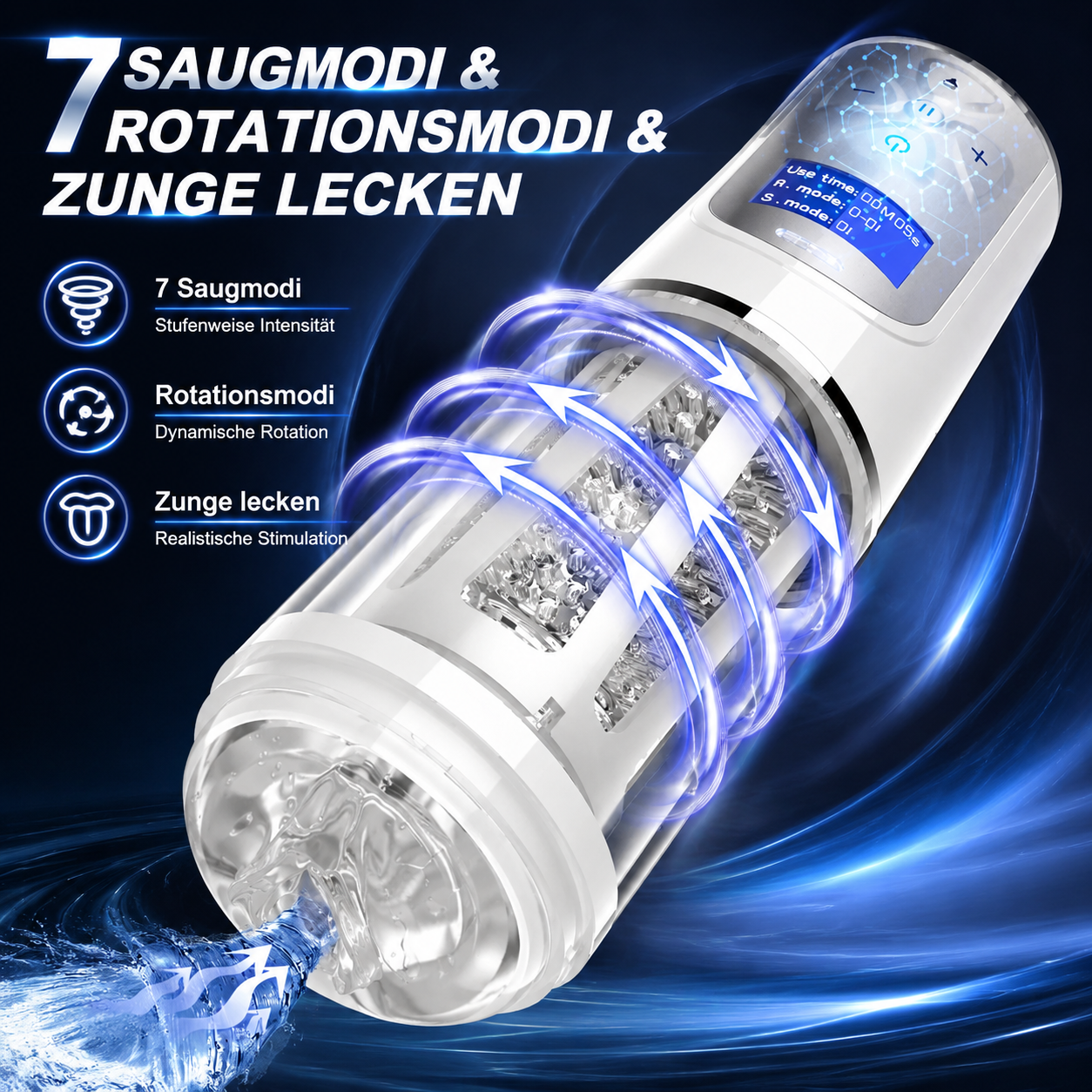 6 IN 1 Automatik Masturbator Penispumpe mit 7 Saugmodi & Rotationsmodi & Zunge lecken
