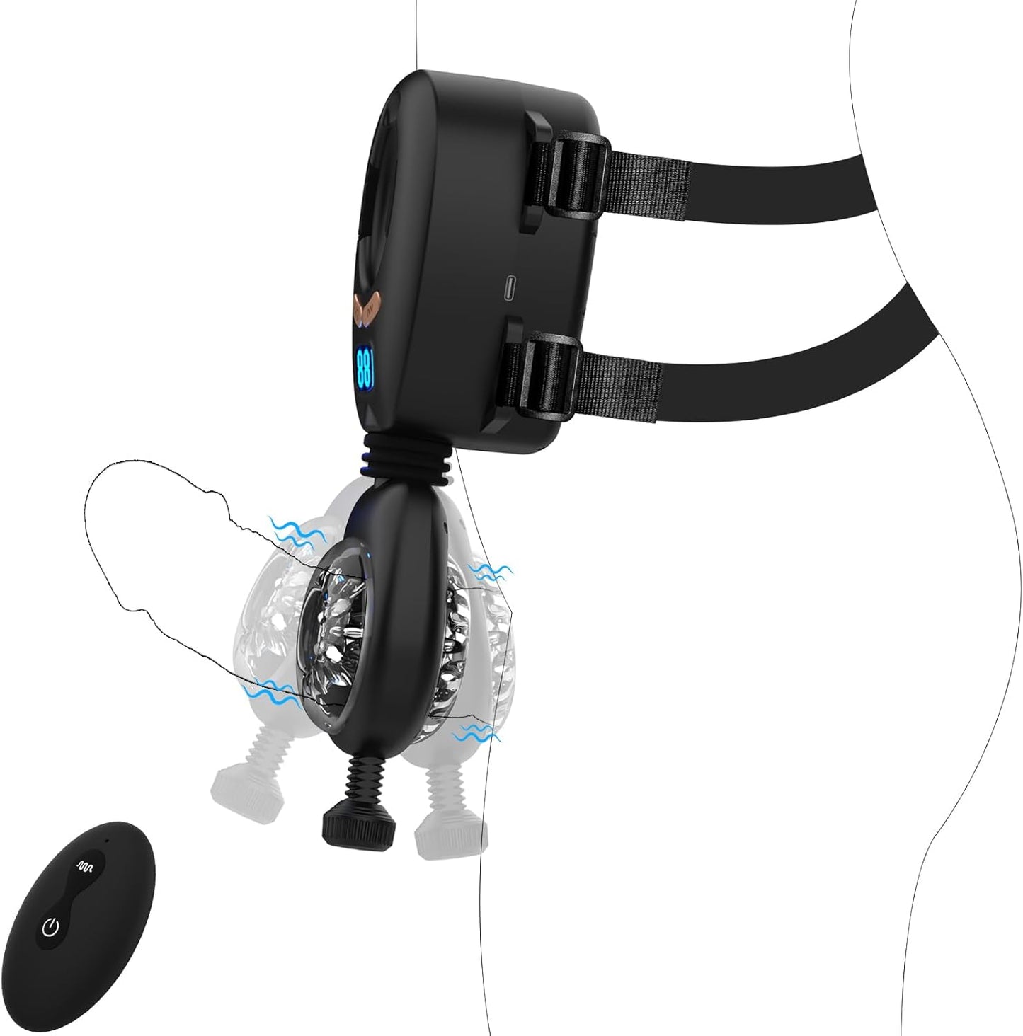 Handfrei Gürtelstil Schub-Strap-on Elektrischer Masturbator mit 9 Ruck & 9 Vibrationsmodi