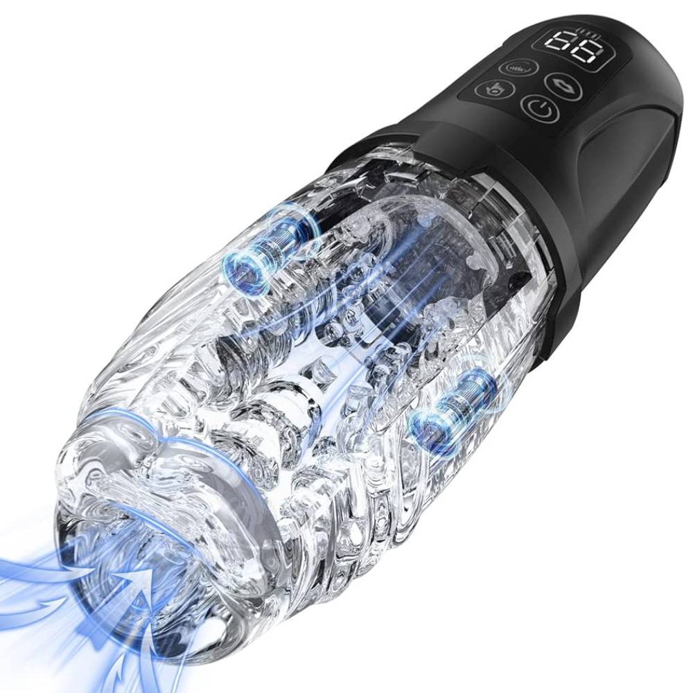 Zusammendrückbarer Penistrainer Stroker Taschenmuschi mit 7 Vibrations & 7 Saugmodi