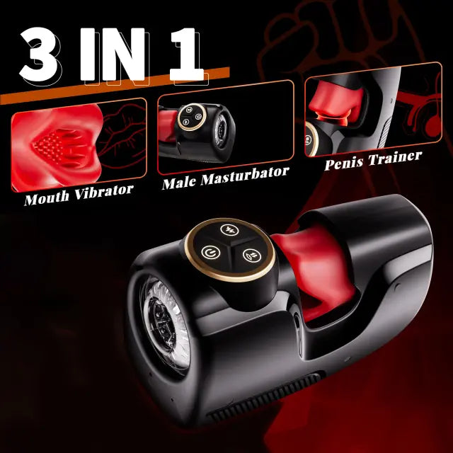 3 IN 1 Eichelstimulation Penistraining Vibrator Stroker mit Beiß & Stoß & Vibrationsfunktion