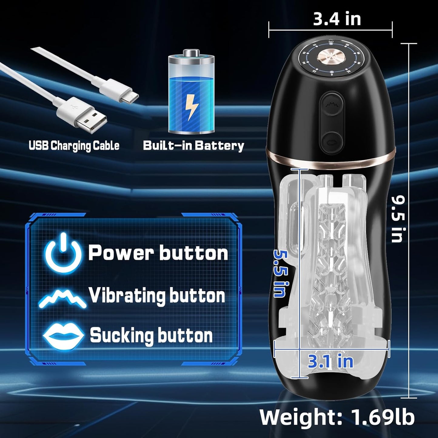 Automatischer Masturbator Pocket Pussy Stroker Blowjob mit 10 Vibrations und 5 Saugmodi