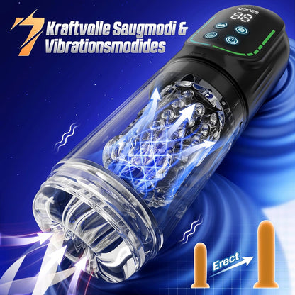 Elektrischer Masturbator Penispumpe Stroker mit 7 Teleskopfunktion & Rotierend & Saugen