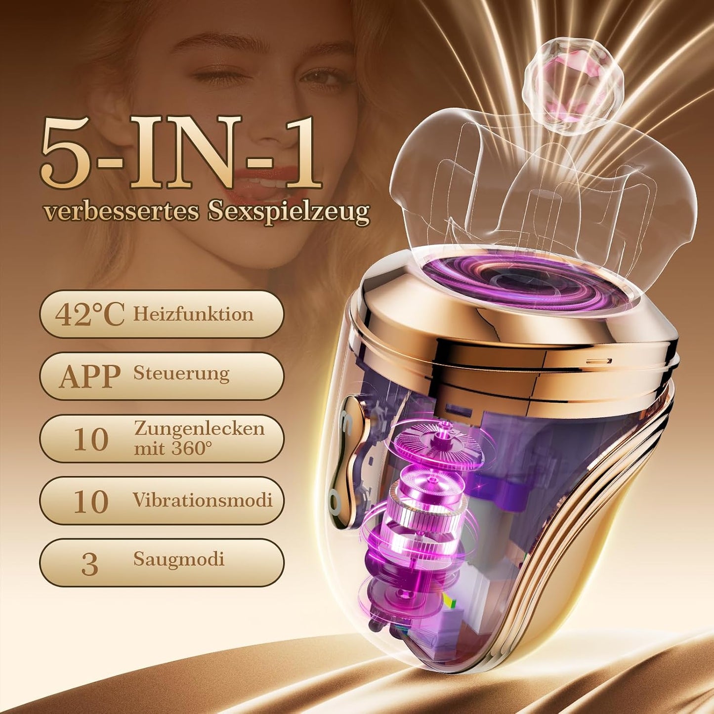 42°C Heizfunktion Klitoris Vibrator mit 10 Zungenlecken 10 Vibrationsmodi 3 Saugmodi